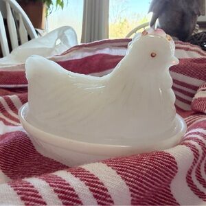 White Glass Hen Dish
